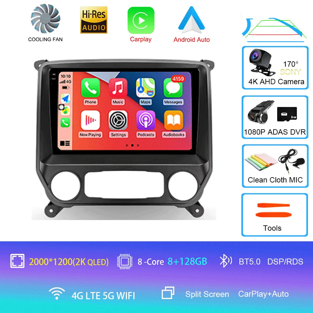 2K Android Car Stereo with CarPlay & Android Auto — Chevrolet Silverado (2014–2018)