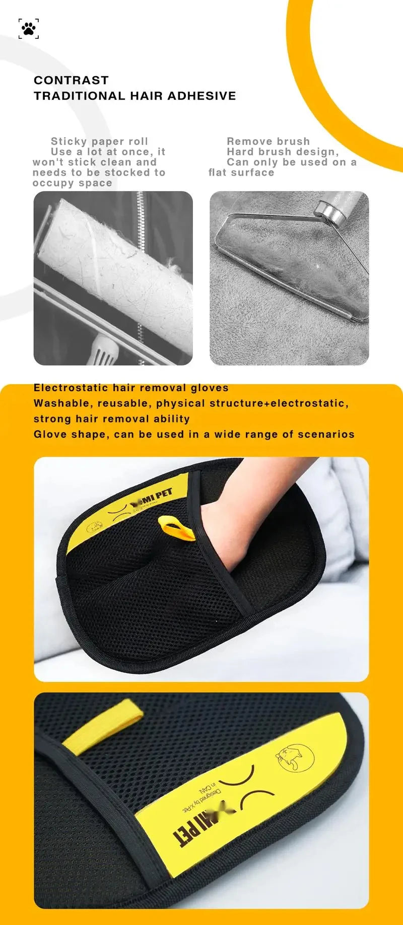 Two-Way Electrostatic Pet Hair Removal Glove – Static Brush for Cat & Dog Fur on Clothes & Furniture | 1–2 Pack