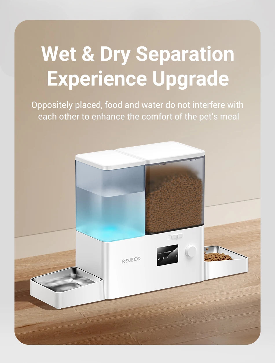 Automatic Pet Feeder with Water Fountain, 5L Food and 3.5L Water