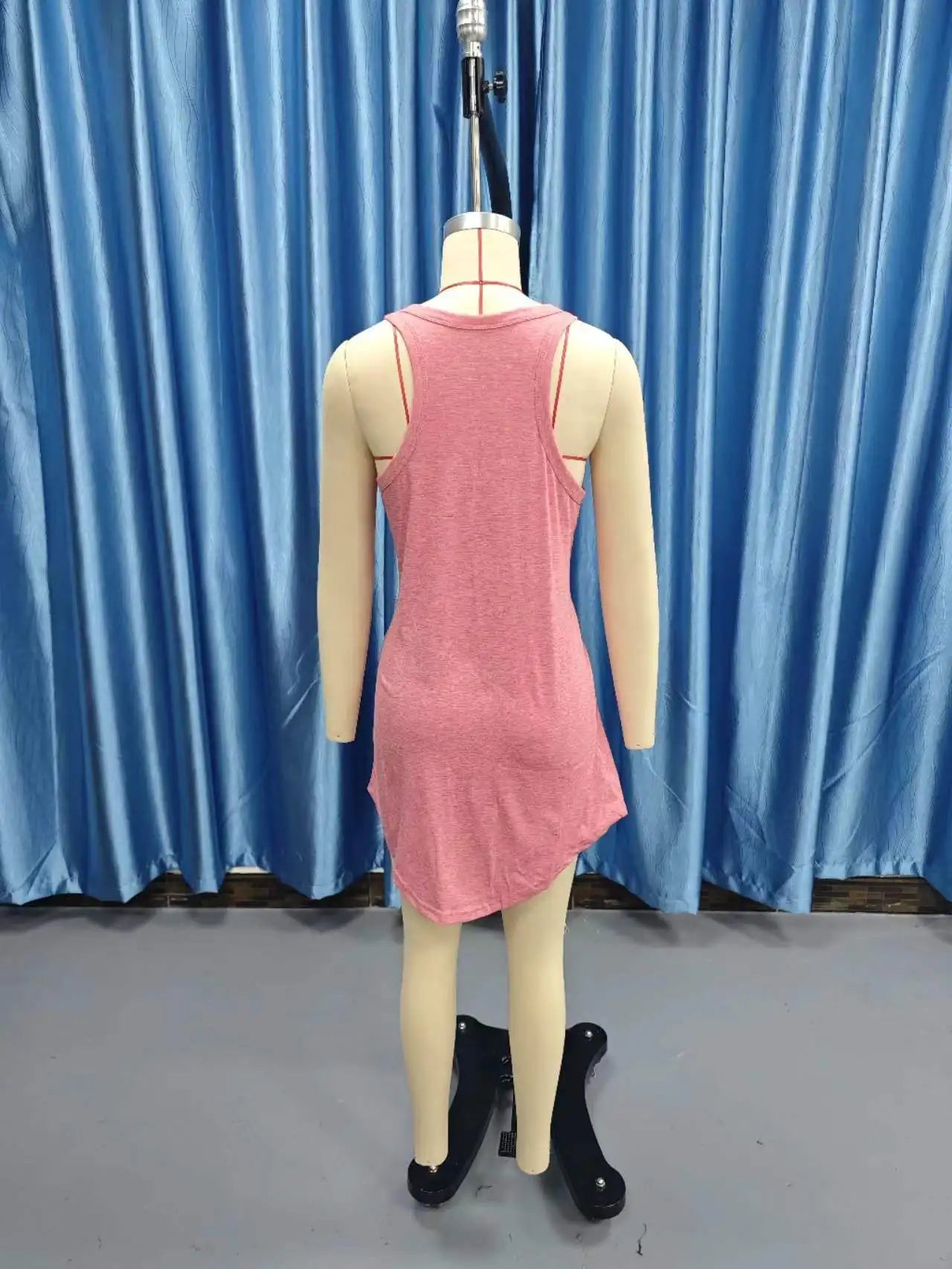 Women's Solid Color U-Neck Sleeveless Herringbone Suspender Vest Dress – Casual Versatile Mini Skirt