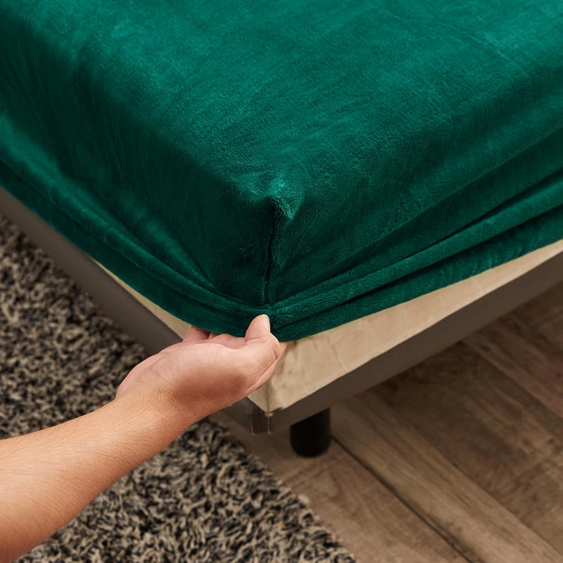 Plush Coral Fleece Fitted Sheet, Warm Winter Mattress Cover