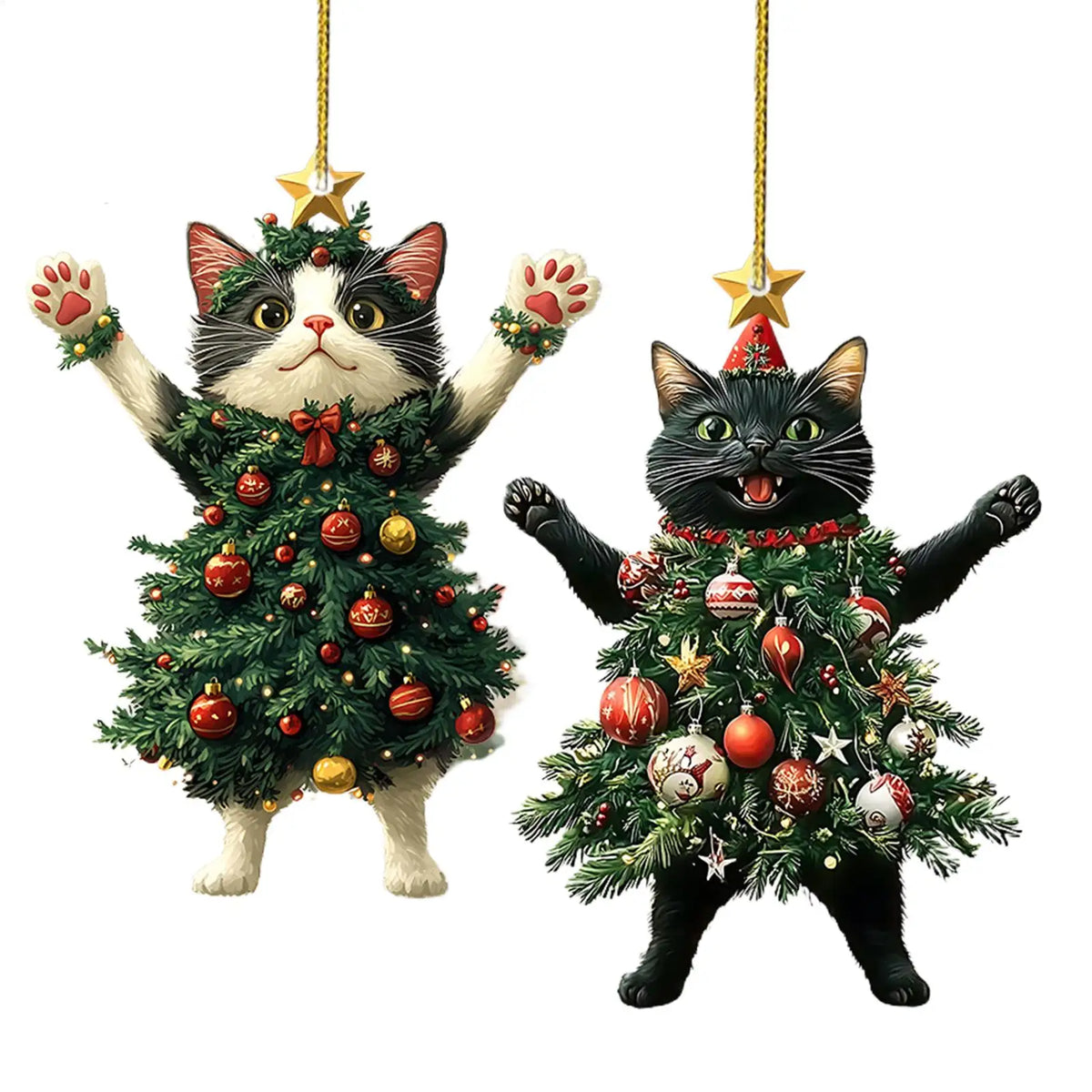 2D Acrylic Cat Christmas Ornaments - Hanging Kitten Pendants