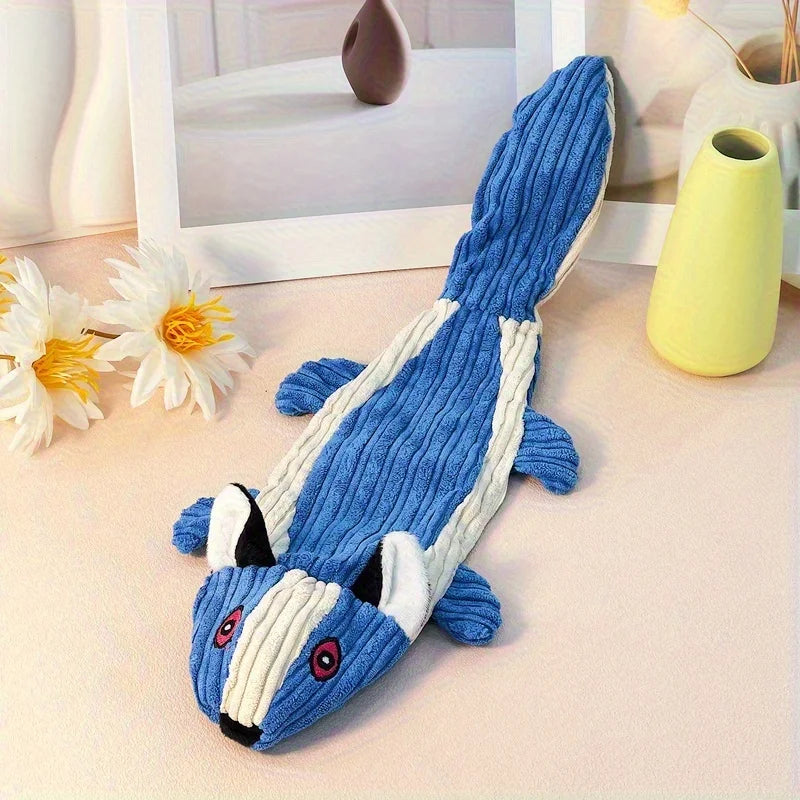 Squirrel‑Shaped Pet Dog Toy Corduroy Plush Squeaky Chew Toy No Stuffing Design Bite‑Resistant Stress Relief Interactive Play Toy