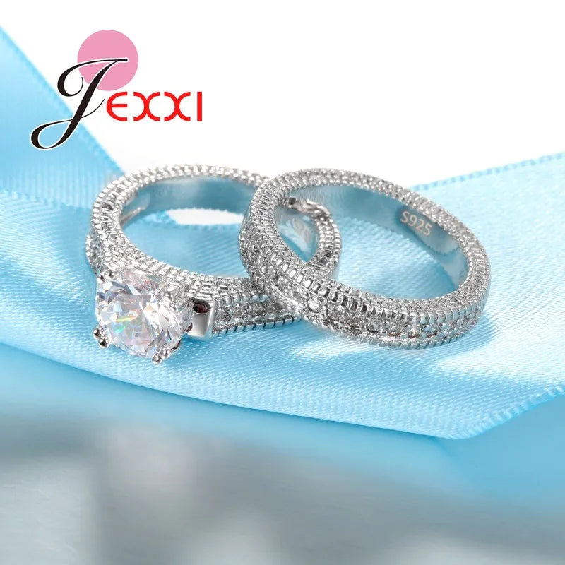 925 Silver 2-Piece Ring Set – Pavé Crystal Bridal Stack