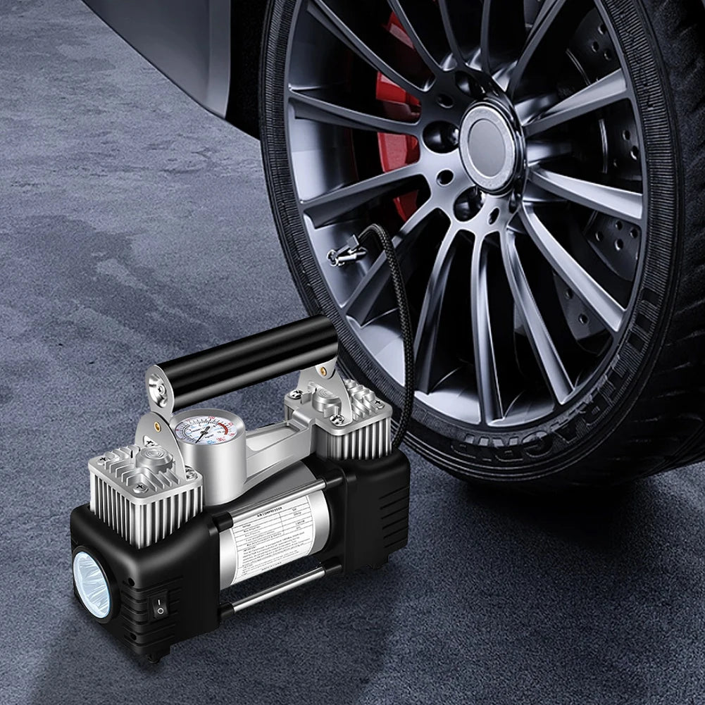 12V Portable Dual Cylinder Air Pump Heavy Duty Car Truck Air Compressor Dual Cylinder Tire Inflator Electric Car Tyre Inflator