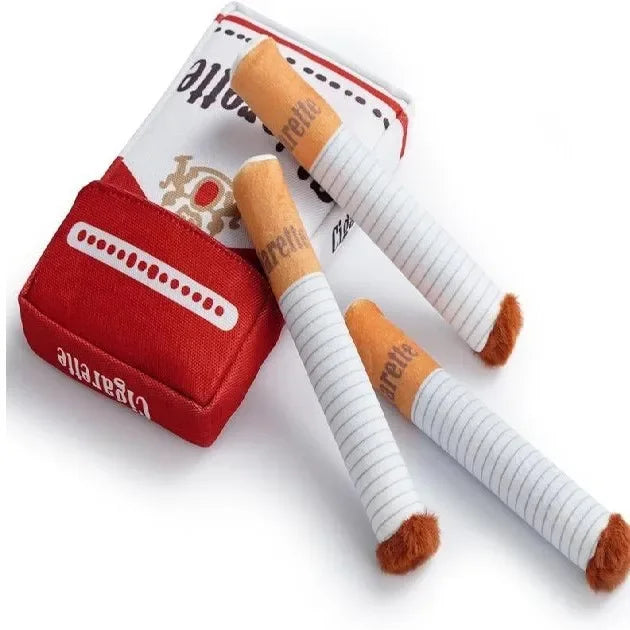 Funny Cigarette Pack Plush Dog Toy Set, Squeaky