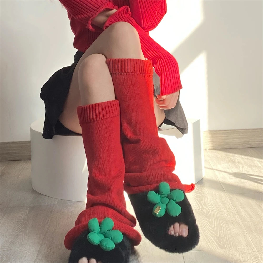 Women's Red Long Knit Leg Warmers - Y2K Boot Cuffs - photo 4