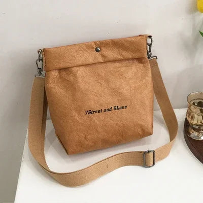 Women's Small Kraft Paper Bucket Bag - Roll Top Shoulder Purse - photo 7