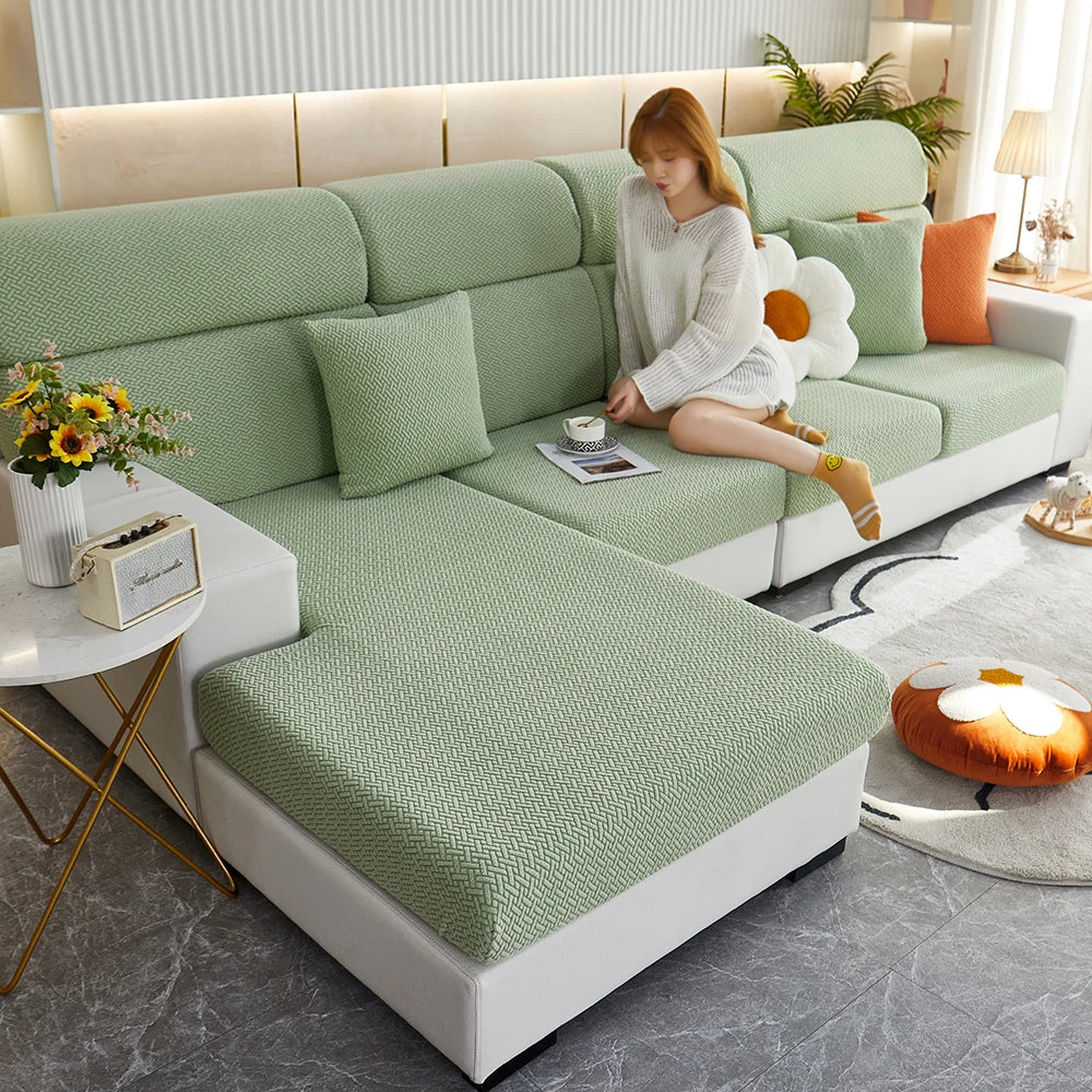 1pc Jacquard Sofa Slipcover Twill Pattern Elastic Sofa Covers Furniture Protector for Bedroom Office Living Room Home Decor