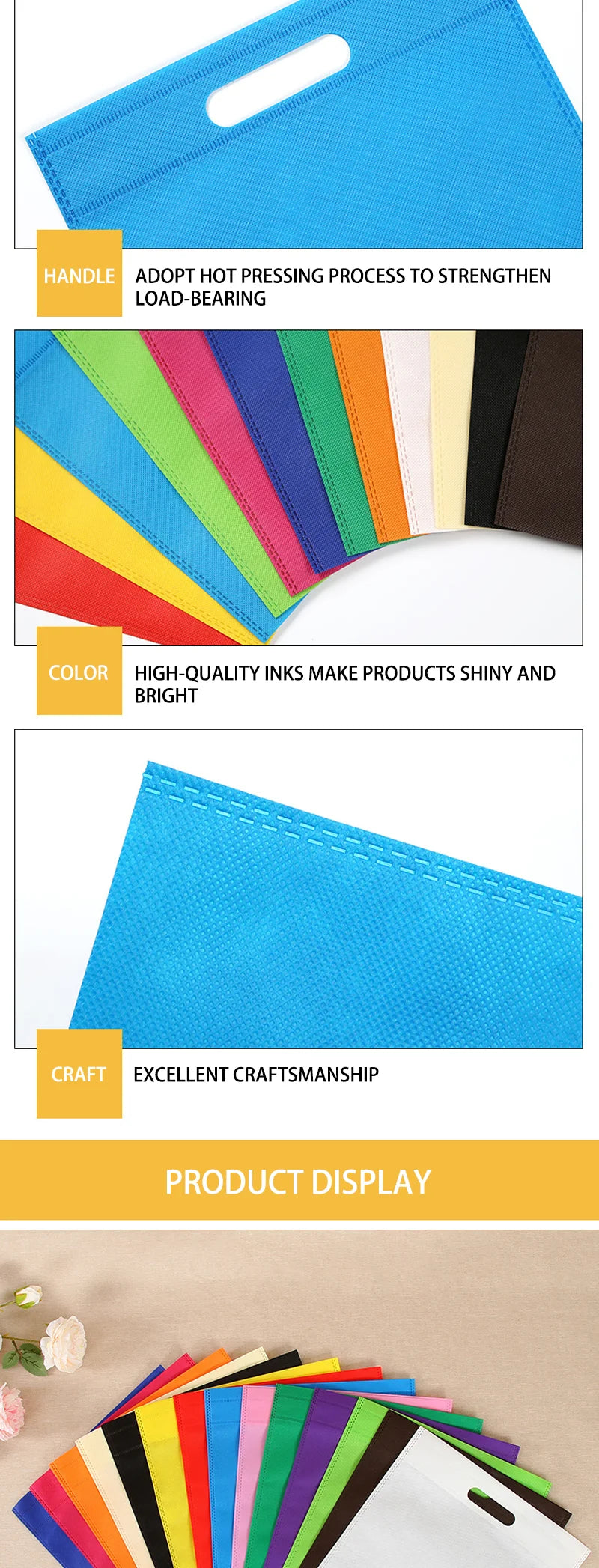 50pieces Nonwoven Storage Bags Eco-friendly and Reusable Nonwoven Shopping Bags Gifts Promotional Tote Bags