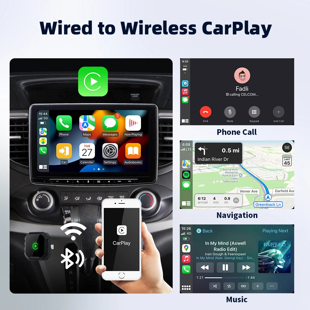 EKIY 2-in-1 AI Smart Box — Wired to Wireless CarPlay Dongle & Android Auto Adapter