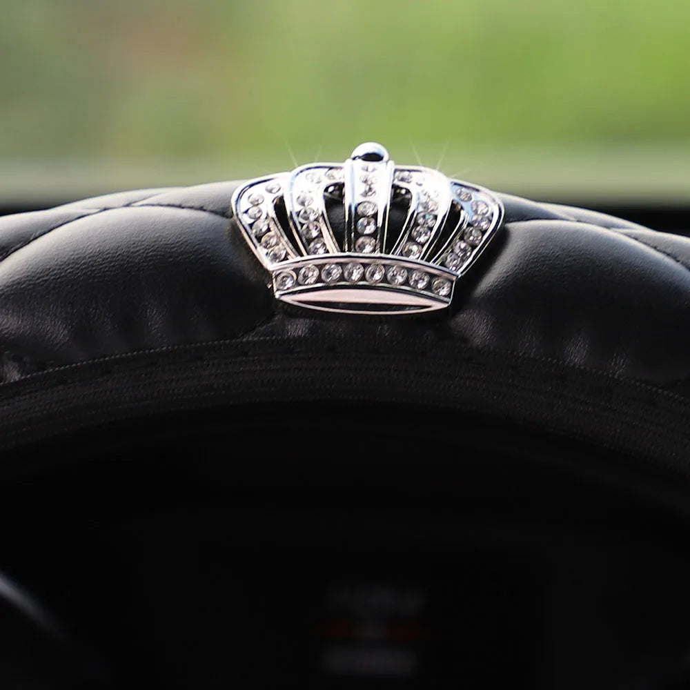 Soft leather diamond-studded crown Blingbling car without inner ring steering wheel cover suitable for 14.5 - 15 inch car access