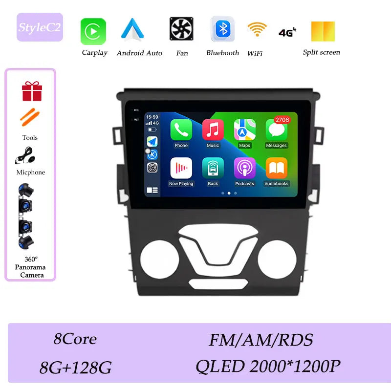 CarPlay Car Radio Video Multimedia Player for Ford Mondeo 5 Fusion 2014 - 2019 Split Screen DSP Stereo GPS Navi QLED Screen BT