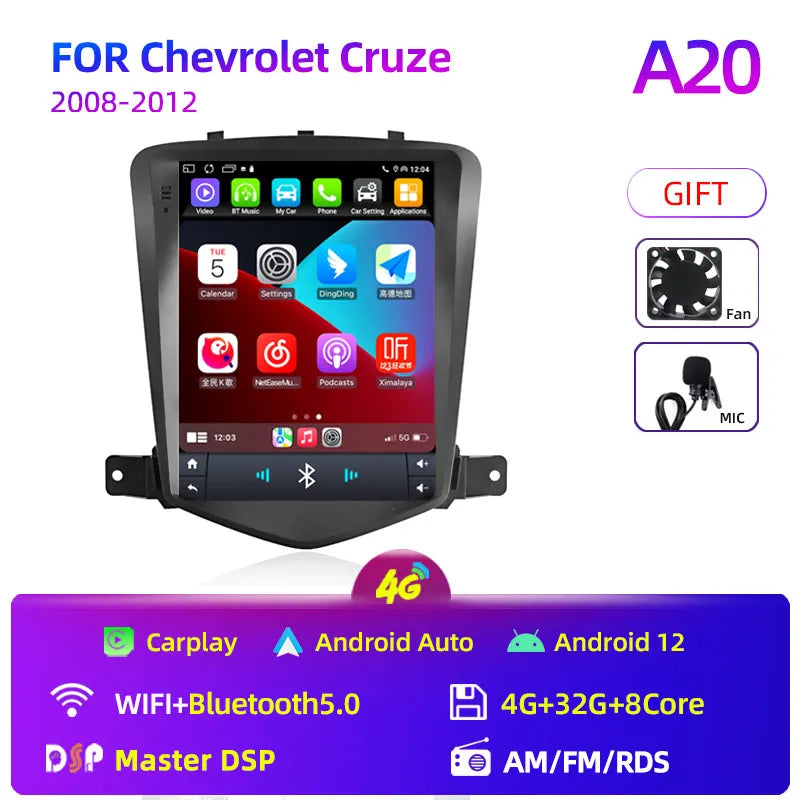 Car Stereo with Apple CarPlay & Android Auto, Compatible with Chevrolet Cruze (2008-2012)