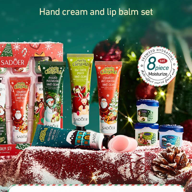 Hand Cream + Lip Balm Set,Christmas Gift Box,Winter Hands And Feet Anti Drying Cracking Moisturizing Nourishing Repair Care