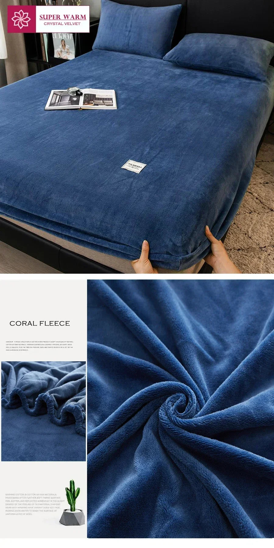 Soft Warm Plush Fitted Sheet Elastic Mattress Cover Fluffy Coral Fleece Bed Linen Winter Couple Luxury Double Bed Bedding