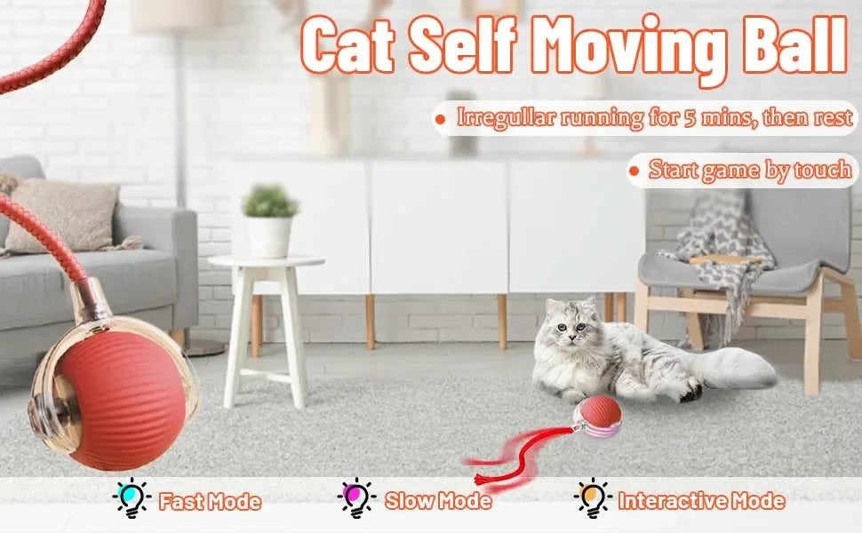 Automatic Rolling Cat Ball Toy with Tail, Rechargeable