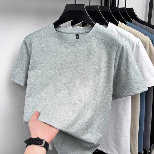 Men's Melange Crew-Neck Tee - Perforated Mesh, Breathable Slim Fit