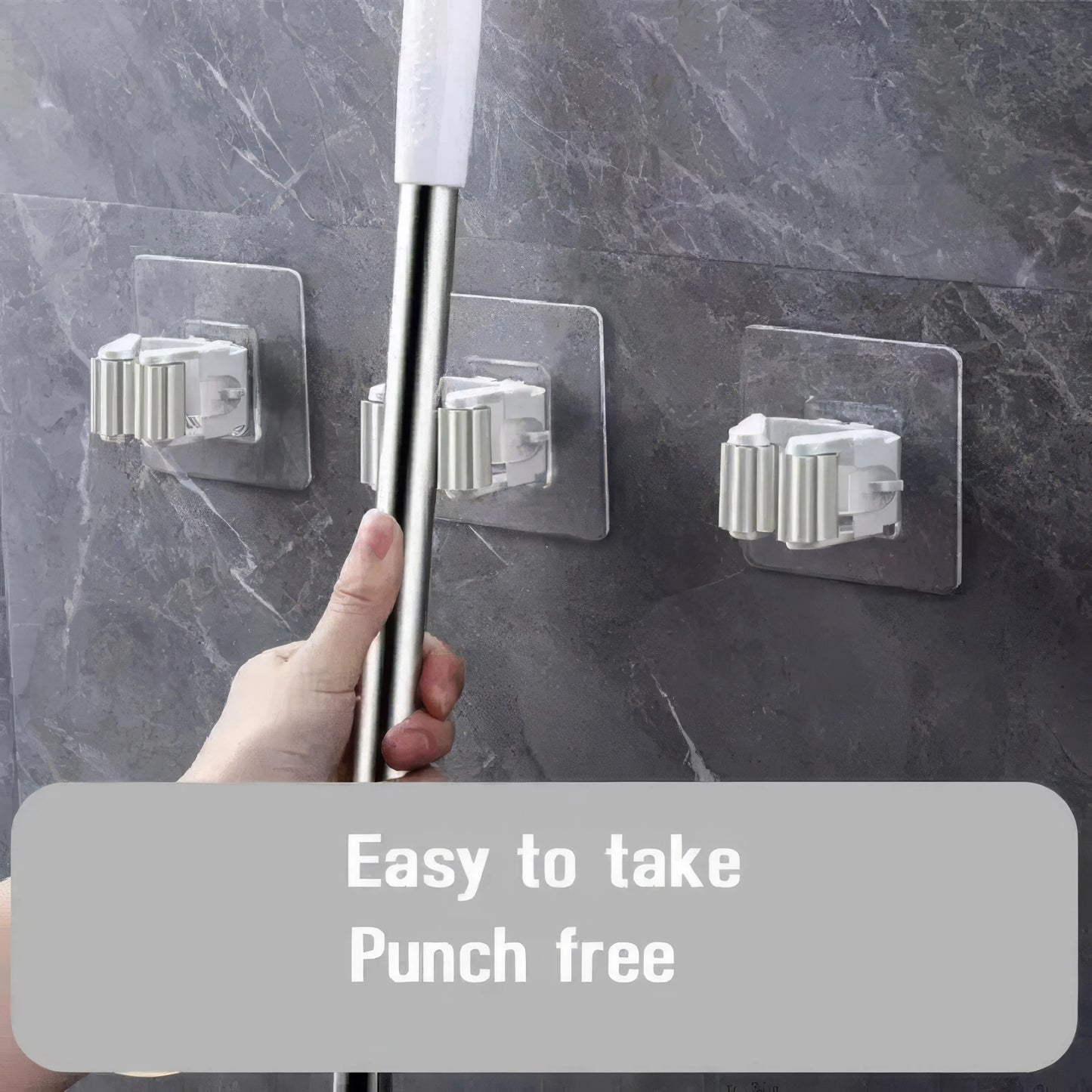 3PCS Mop Organizer Wall Mount - Easy Install Suction Hook Clamp for Kitchen & Bathroom Space Saving