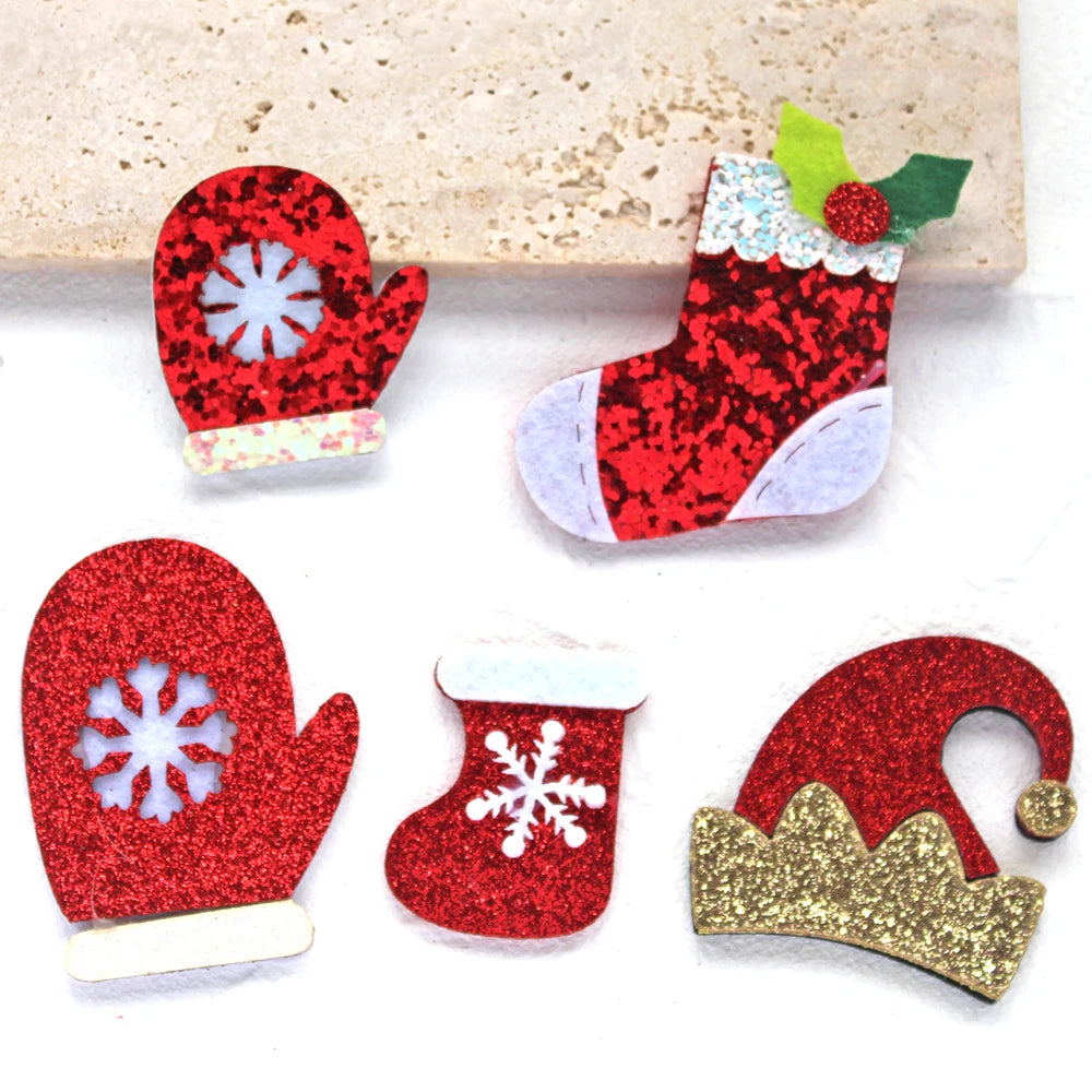 10pcs Glitter Padded Applique Reindeer with Red Nose  for DIY Christmas Hair Clips Bow Accessories Felts Supply Party Decor