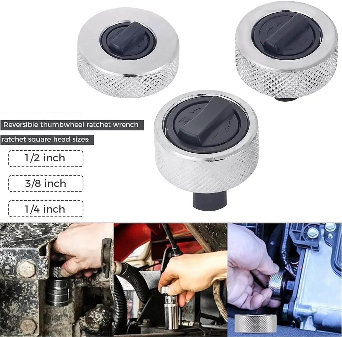1/4 3/8 1/2 Drive Palm Ratchet Wrench Set Reversible Ratcheting Finger Socket Driver Stubby Thumbwheel Ratchet for Tight Spaces