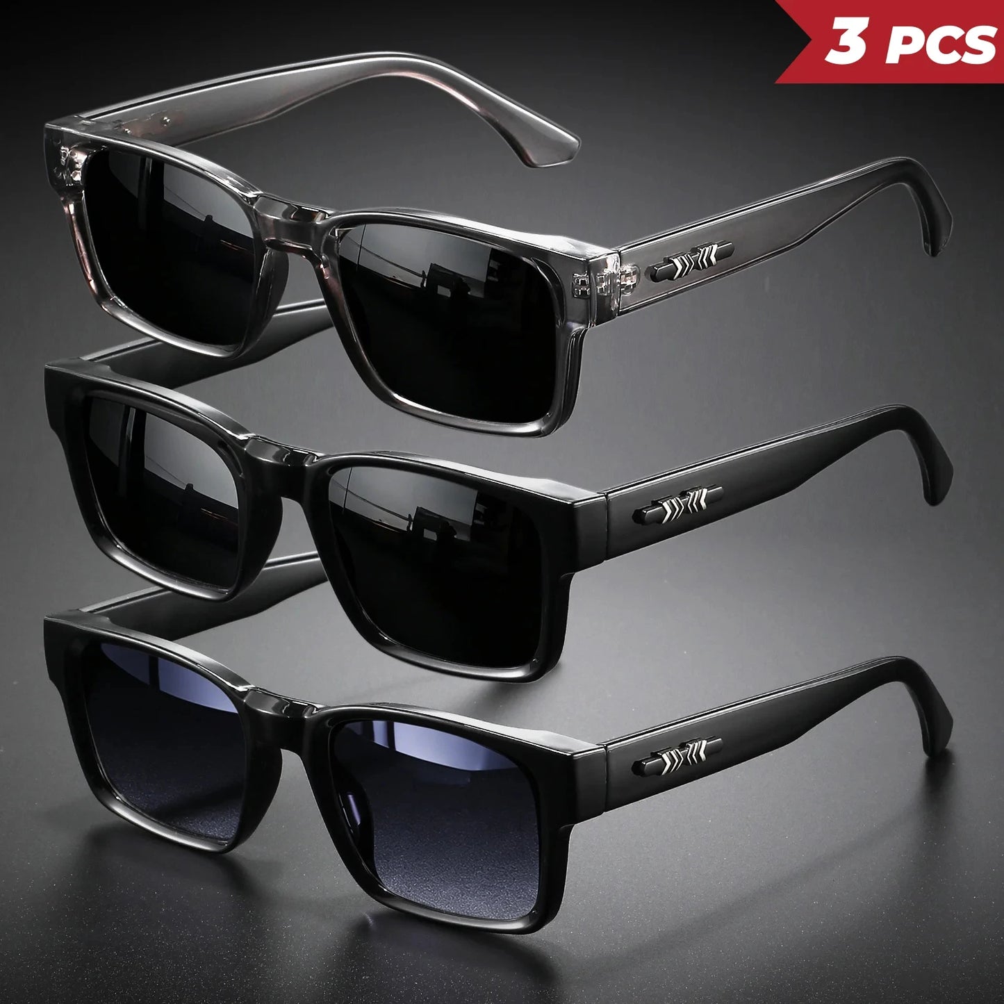 Retro Punk Square Sunglasses - UV400 Protection (3-Pack Set)