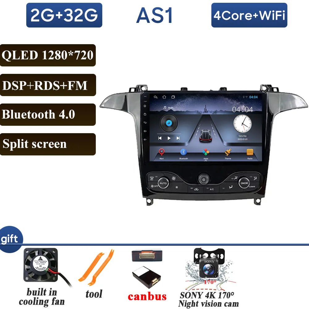 Car Stereo with Apple CarPlay & Android Auto, Compatible with Ford S-MAX & Galaxy