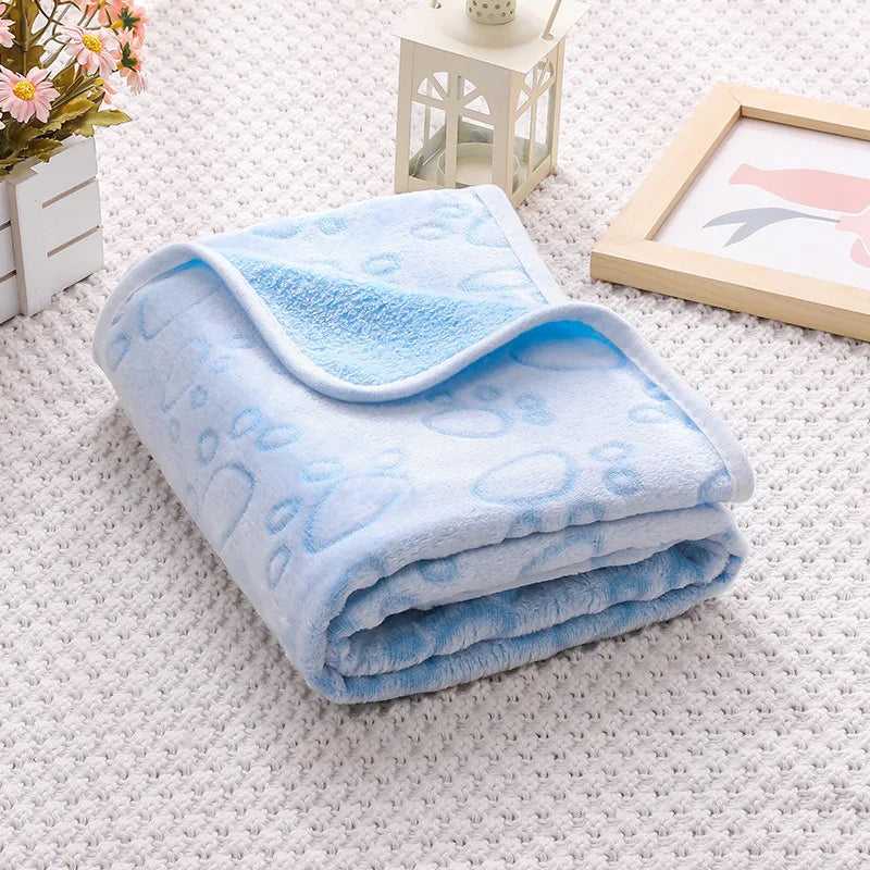 Paw Print Flannel Pet Blanket - Washable Mat for Small and Medium Pets - photo 5