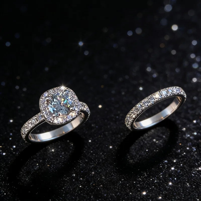 Silver-Tone Princess Ring with White Zircon for Women - Wedding Set