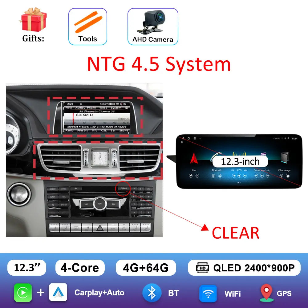 Android Car Stereo for Mercedes-Benz E-Class W212 (2009–2016) — CarPlay, QLED Screen, 4G, GPS