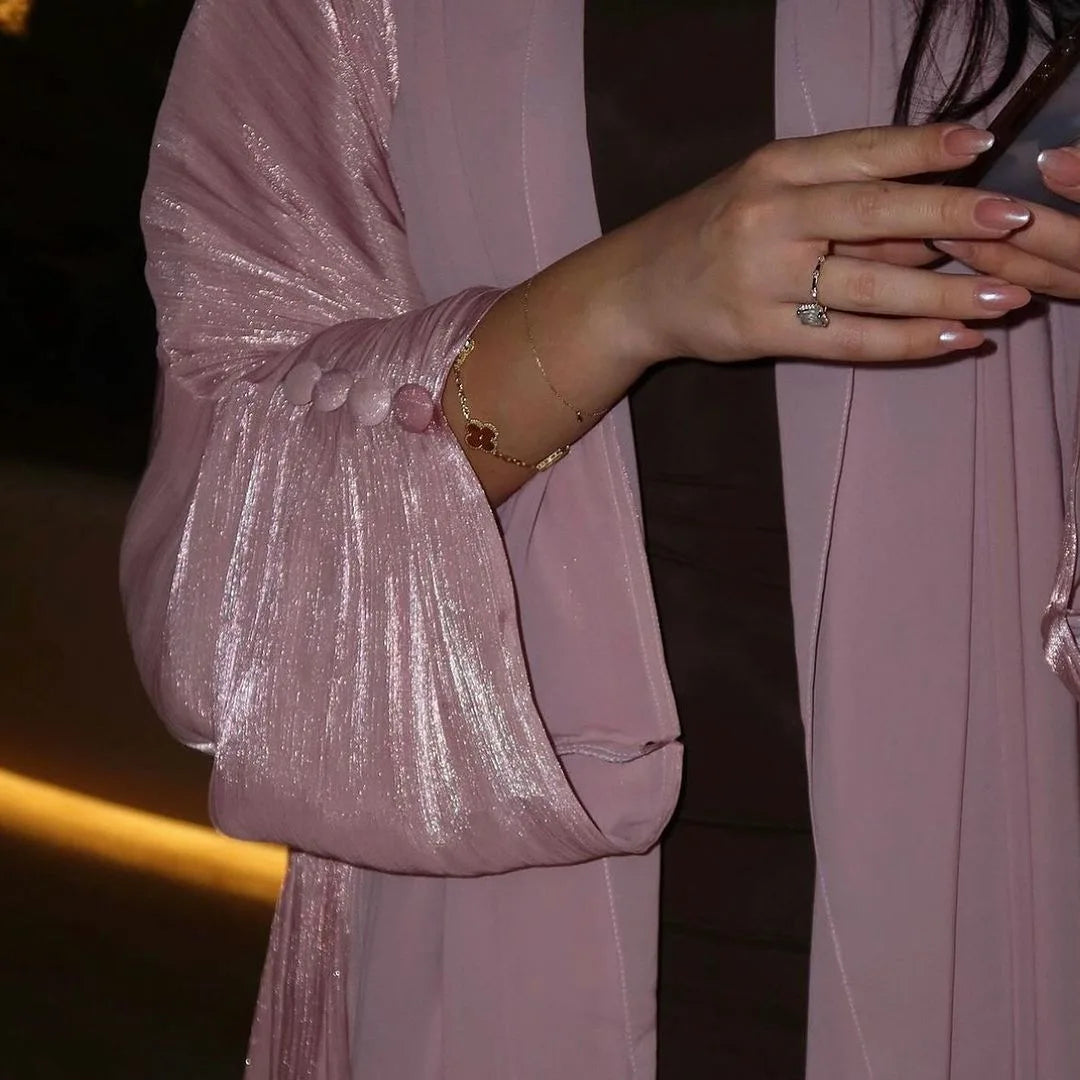 Eid Silky Abayas for Women Muslim Jalabiya Ramadan Robe Dress Button Sleeve Ramadan Caftan Party Dresses Vestido Largo Cardigan