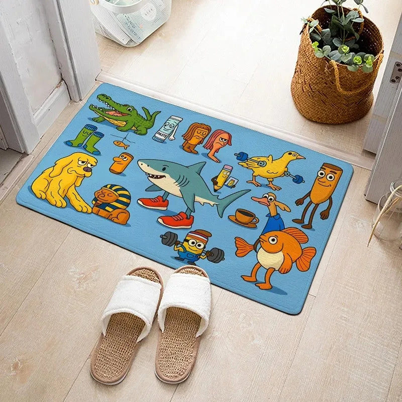 Brainrot Boxfights Cartoon Floor Mat – Shark, Crocodile & Plane TikTok Meme Rug | Home Decoration