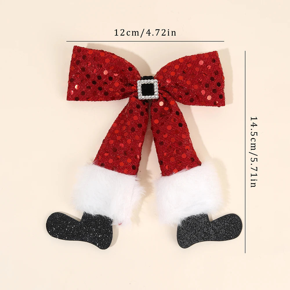 New Christmas Hair Clips Santa Pants Hairpins Red Sequin Bows Barrette For Girls Xmas Party Decor Headwear Hair Accessories