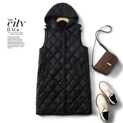 Women's Lightweight Long Hooded Vest - Loose Padded Winter Layer - photo 7