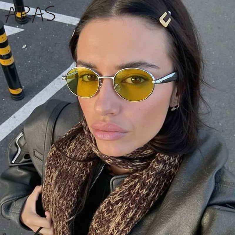 Small Oval Punk Sunglasses for Women — Metal Frame, UV400