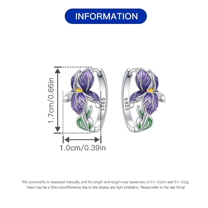 925 Silver Iris Flower Earrings – Purple Floral Drops
