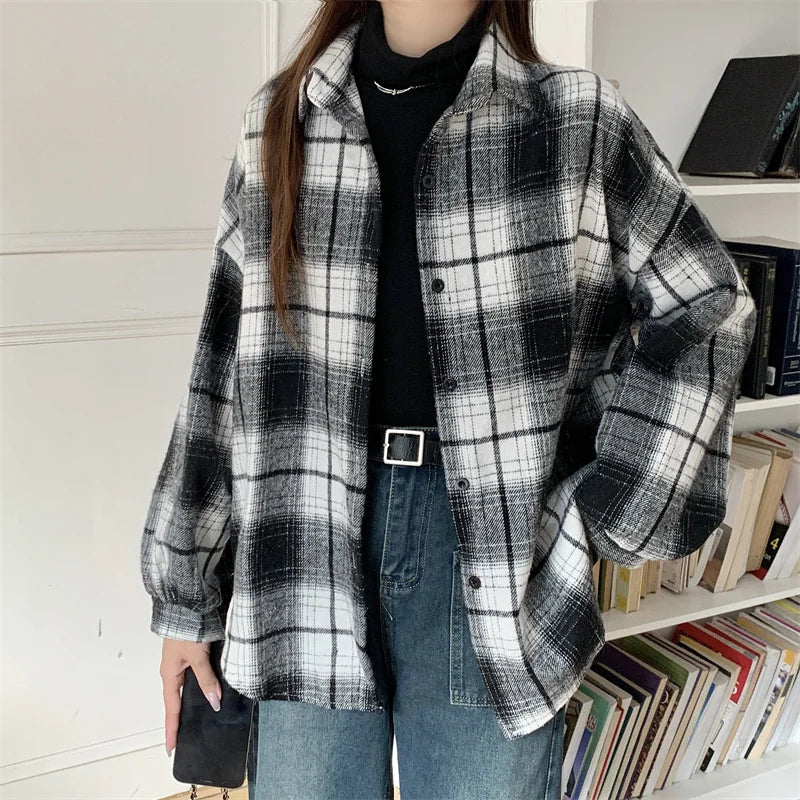 Women's Flannel Plaid Shacket - Button Front Loose Winter Jacket - photo 6