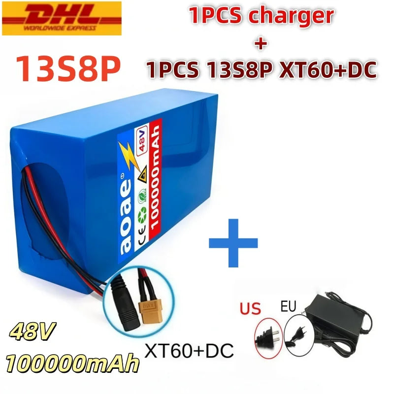 48V 100000mAh 13S8P Battery 2000W Lithium Ion Battery Pack with 50A BMS & Charger