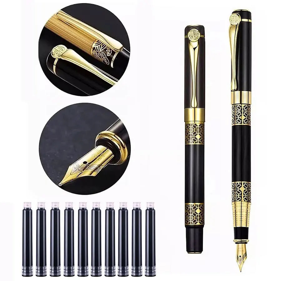 1-100Pcs/Set Retro Metal Fountain Pen Replaceable Ink Elegant Gift for Writing Stationery Office School Supplies