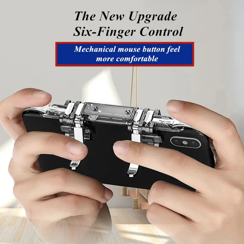 6 Fingers Cell Phone Gamepad Joystick Controller Z06 for PUBG Aim Shooting ABS Key Button Game Trigger for IOS Android Universal