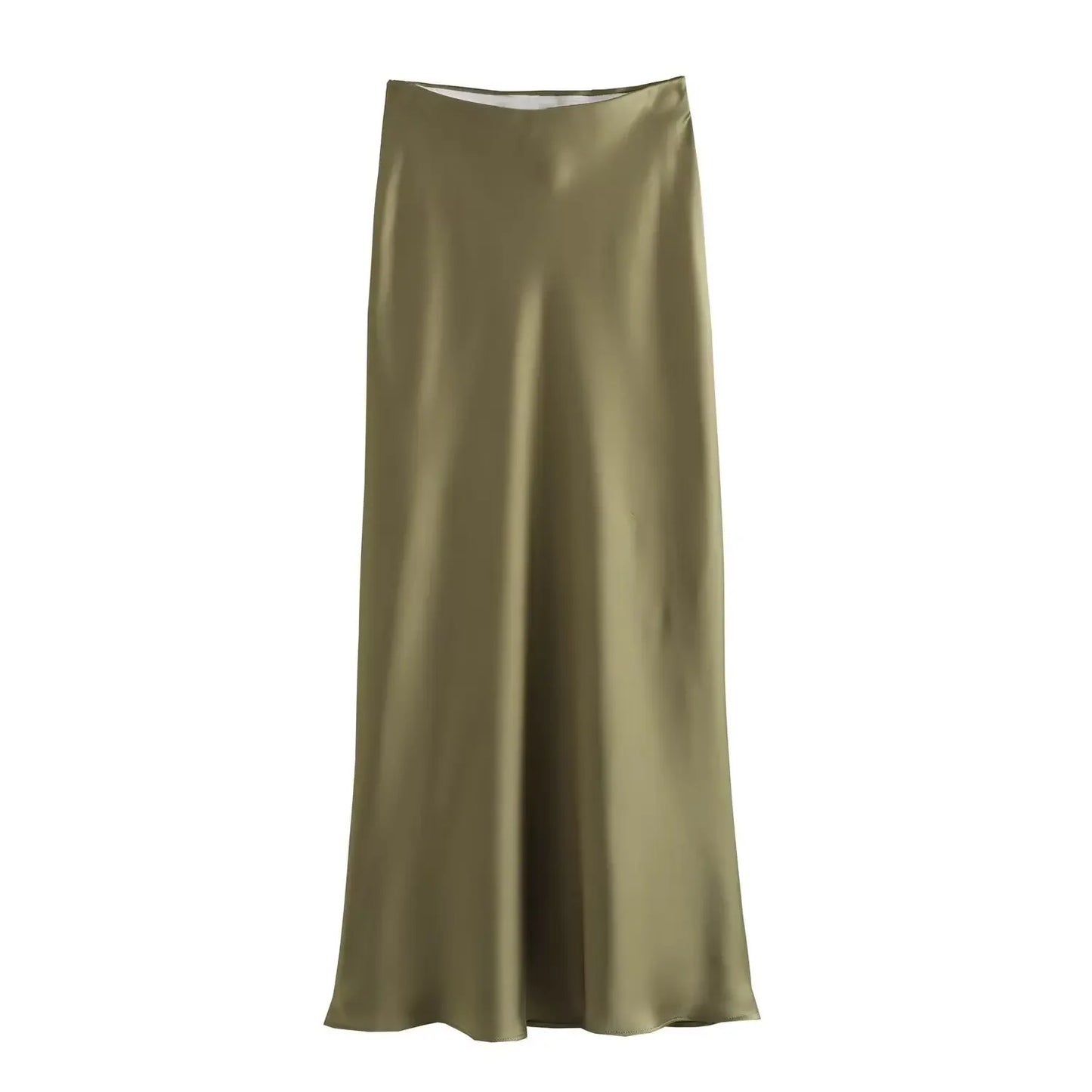 High-Waist Satin Midi Skirt – Elegant Office A-Line Skirt