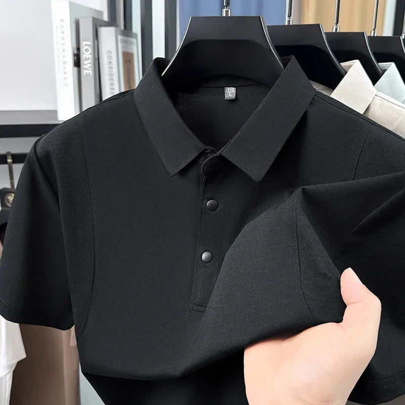Men's Mesh-Spliced Polo - Breathable Short Sleeve, Casual Lapel