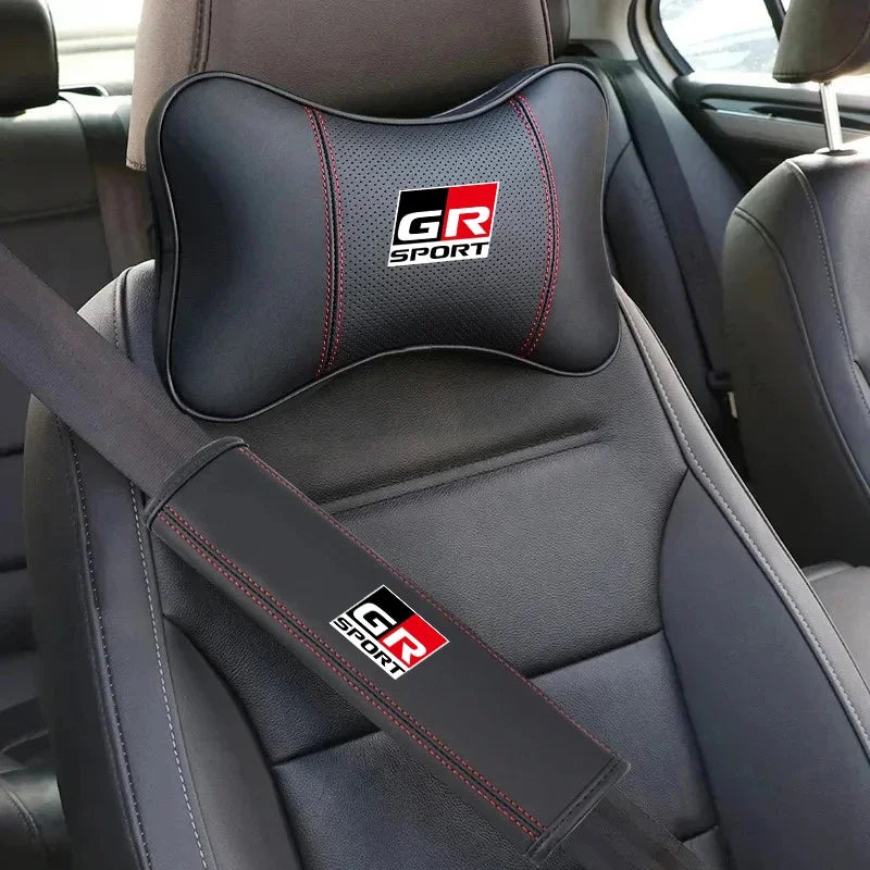 PU Leather Car Headrest Pillow Seatbelt Shoulder Pad For Toyota GR Sport GAZOO RACING Yaris Hil Corolla Car Accessories