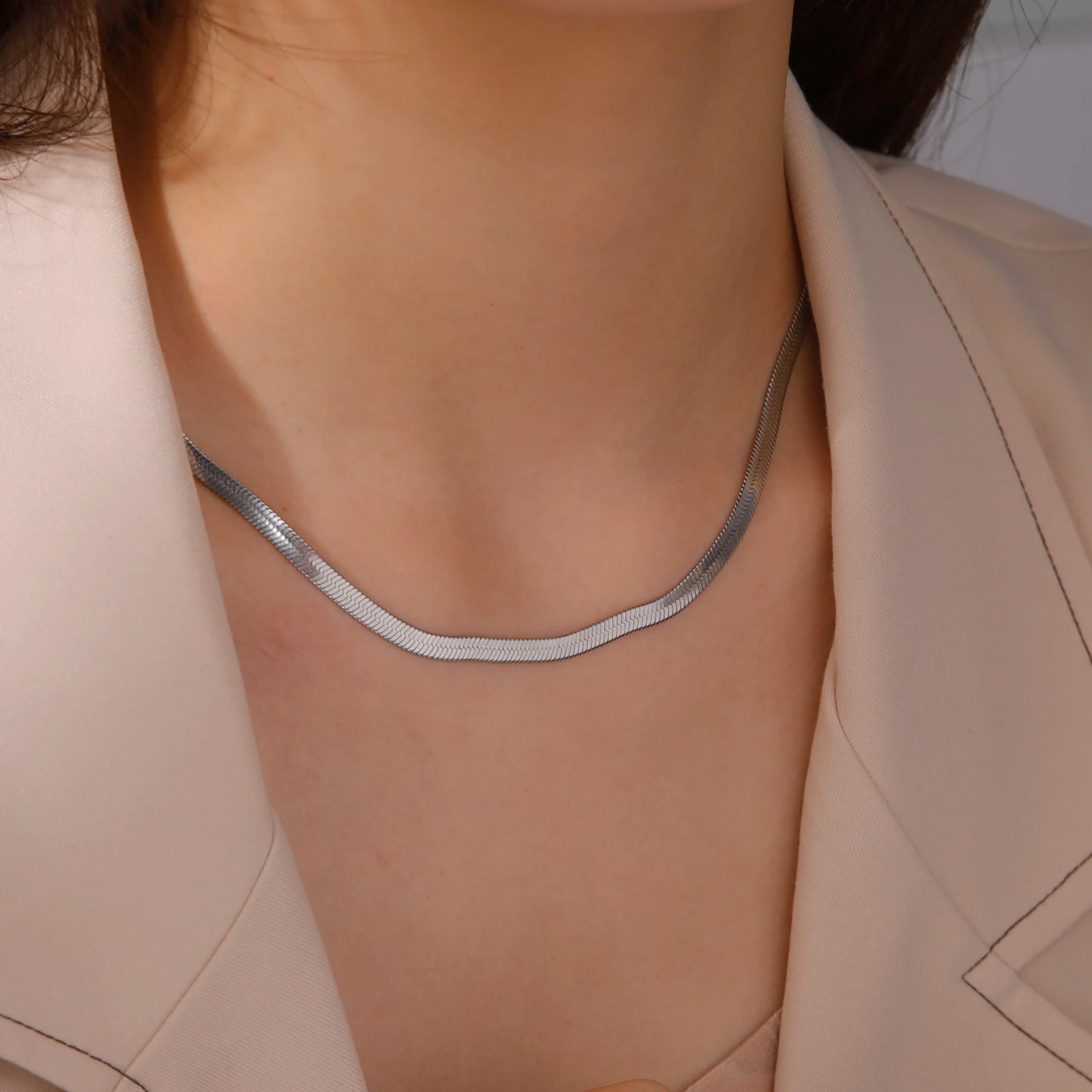 Stainless Steel Snake Chain Necklace — Gold & Silver Herringbone Choker for Women and Men