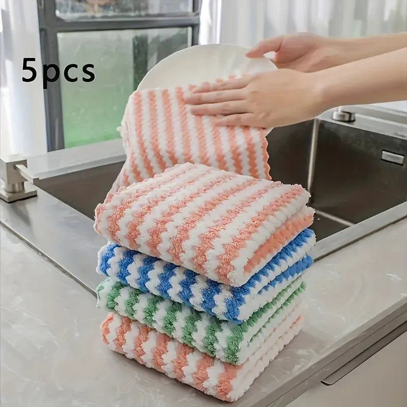 Thick Coral Fleece Dishcloths - Super Absorbent Cleaning Rags