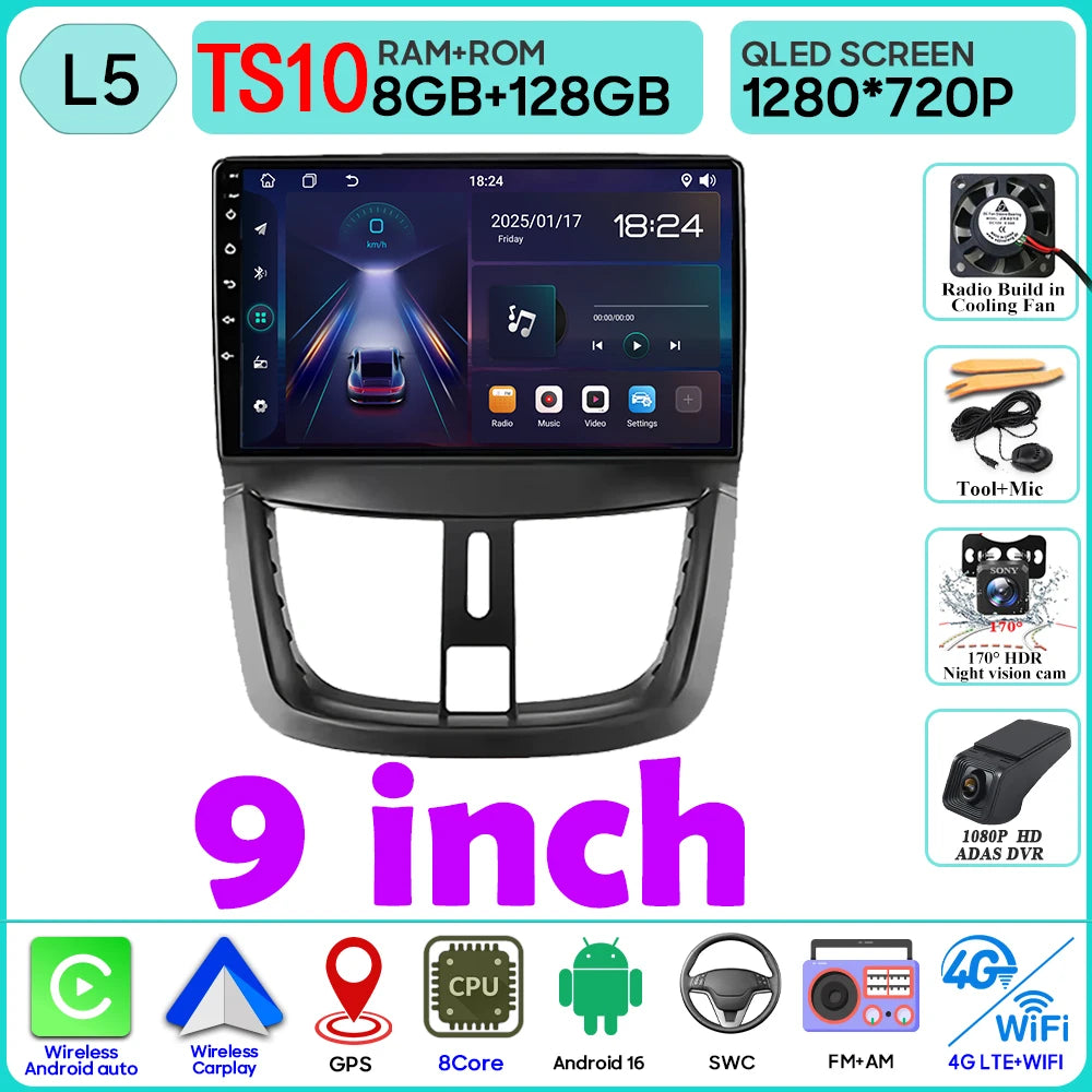 Car Radio Android 16 For Peugeot 207 207CC 2006 - 2015 Carplay Video GPS Navigation Multimedia Player DVD No 2din 4G Wifi BT RDS