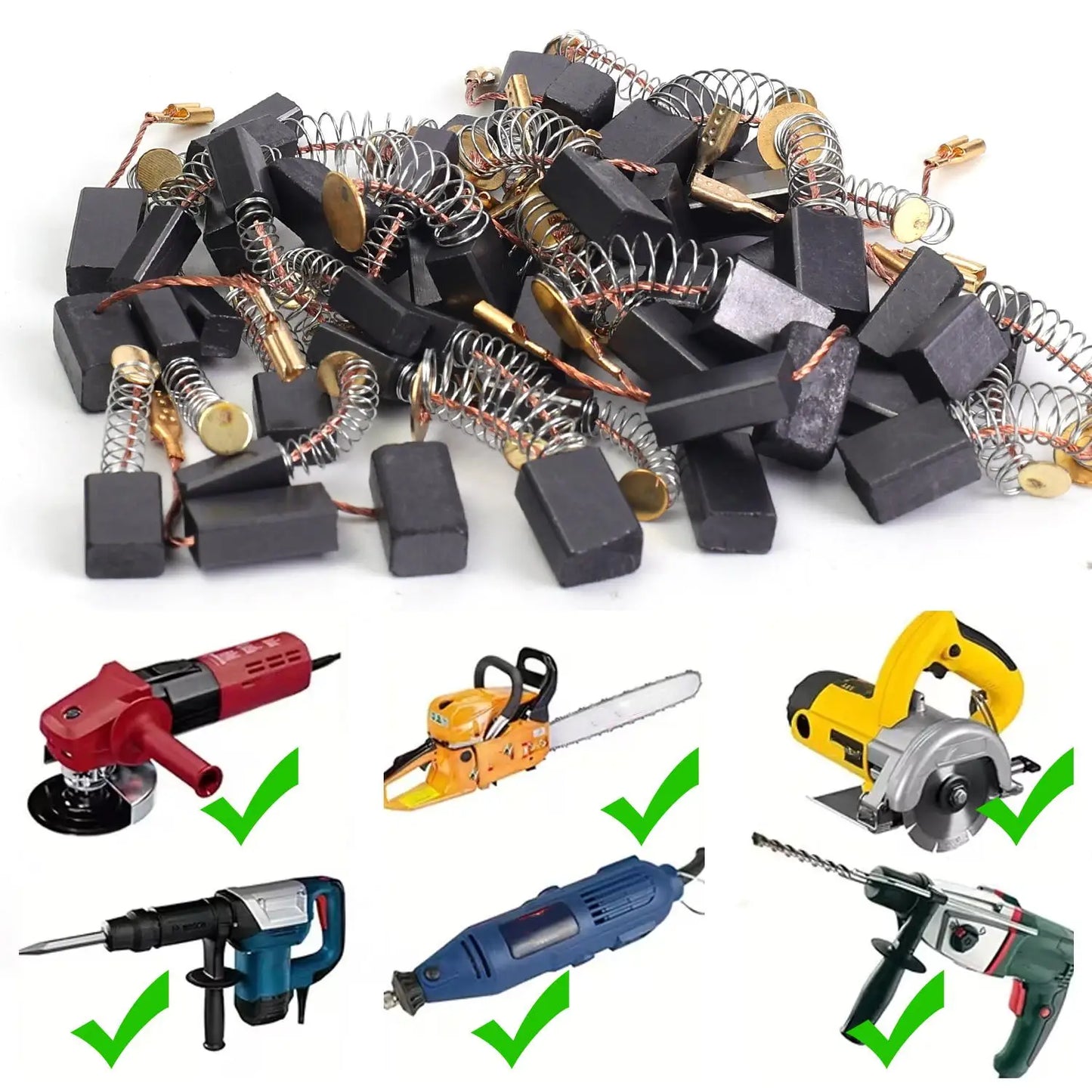 100/50x Carbon Brush Repair Kit Power Tool Electric Motor Replacement Parts Universal Adaptation  Carbon Brushes Mixed Set