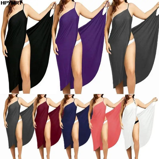 Women's Solid Color Halter Suspender Dress – Loose Sleeveless Beach Dress | S–5XL (7 Colors)