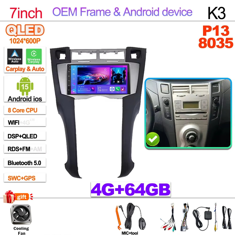 7" Android 16 Car Radio GPS Player For Toyota Yaris 2005 2006 2007 2008 2009 2010 2011 Stereo CarPlay Autoradio Video Bluetooth