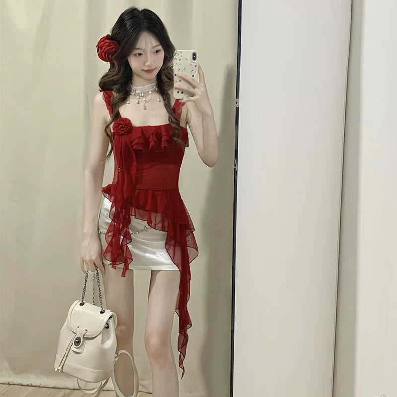 Women's Ruffle Backless Tank Top — Sleeveless Sexy Summer Cami